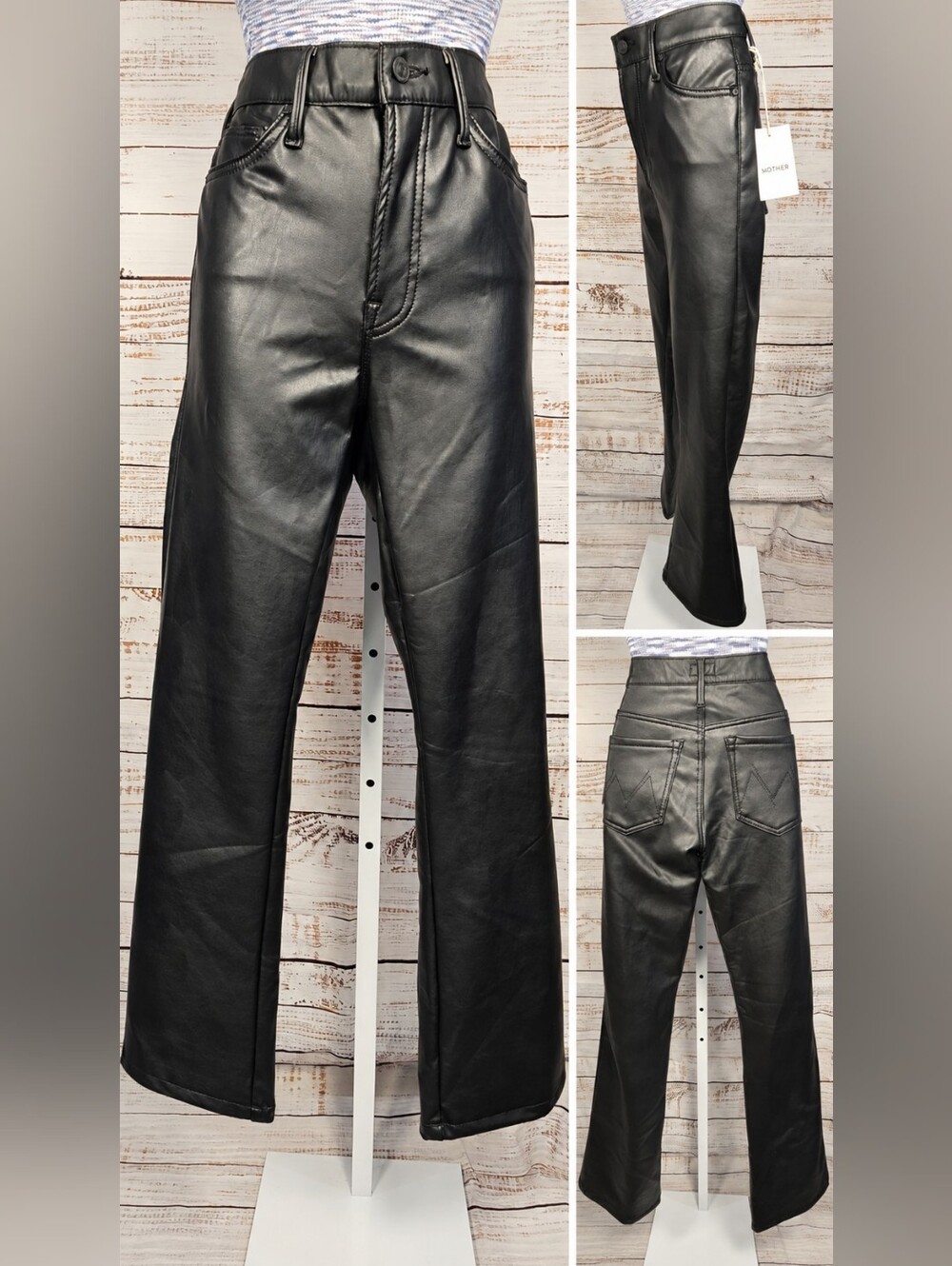 MOTHER The Insider Ankle High Rise Kick Flare 27 Faux Show Vegan Leather NWT